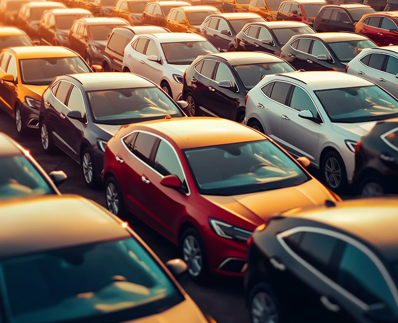 Cars in a dealership lot